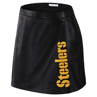 Women's WEAR by Erin Andrews x Gracie Hunt Black Pittsburgh Steelers Wrap Skirt