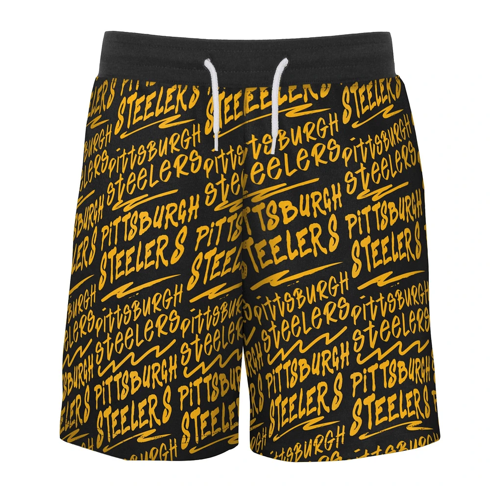 Youth Black Pittsburgh Steelers Super French Terry Shorts