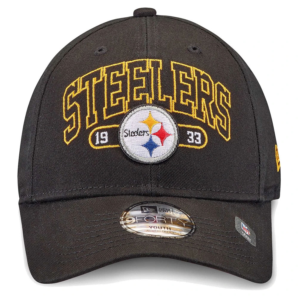 Youth New Era Black Pittsburgh Steelers Outline 9FORTY Adjustable Hat