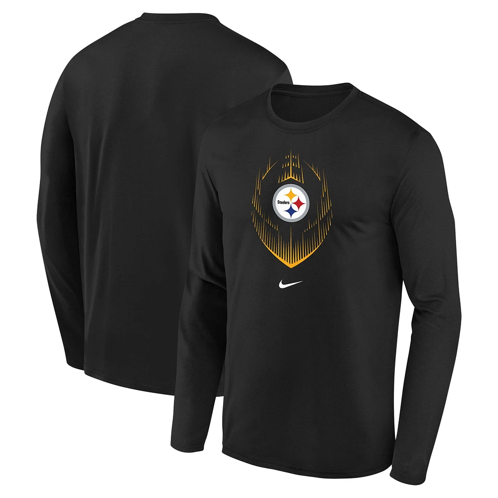 T-shirt à manches longues Nike noir pour jeunes Pittsburgh Steelers Legend Icon