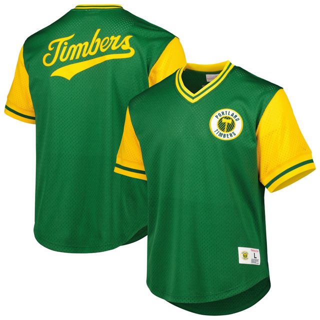 T-shirt à col en V maille vert Portland Timbers Mitchell & Ness pour homme