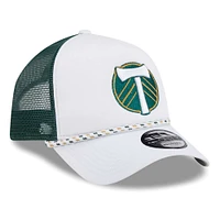 Men's New Era White/Green Portland Timbers Court Sport Foam A-Frame 9FORTY Adjustable Trucker Hat
