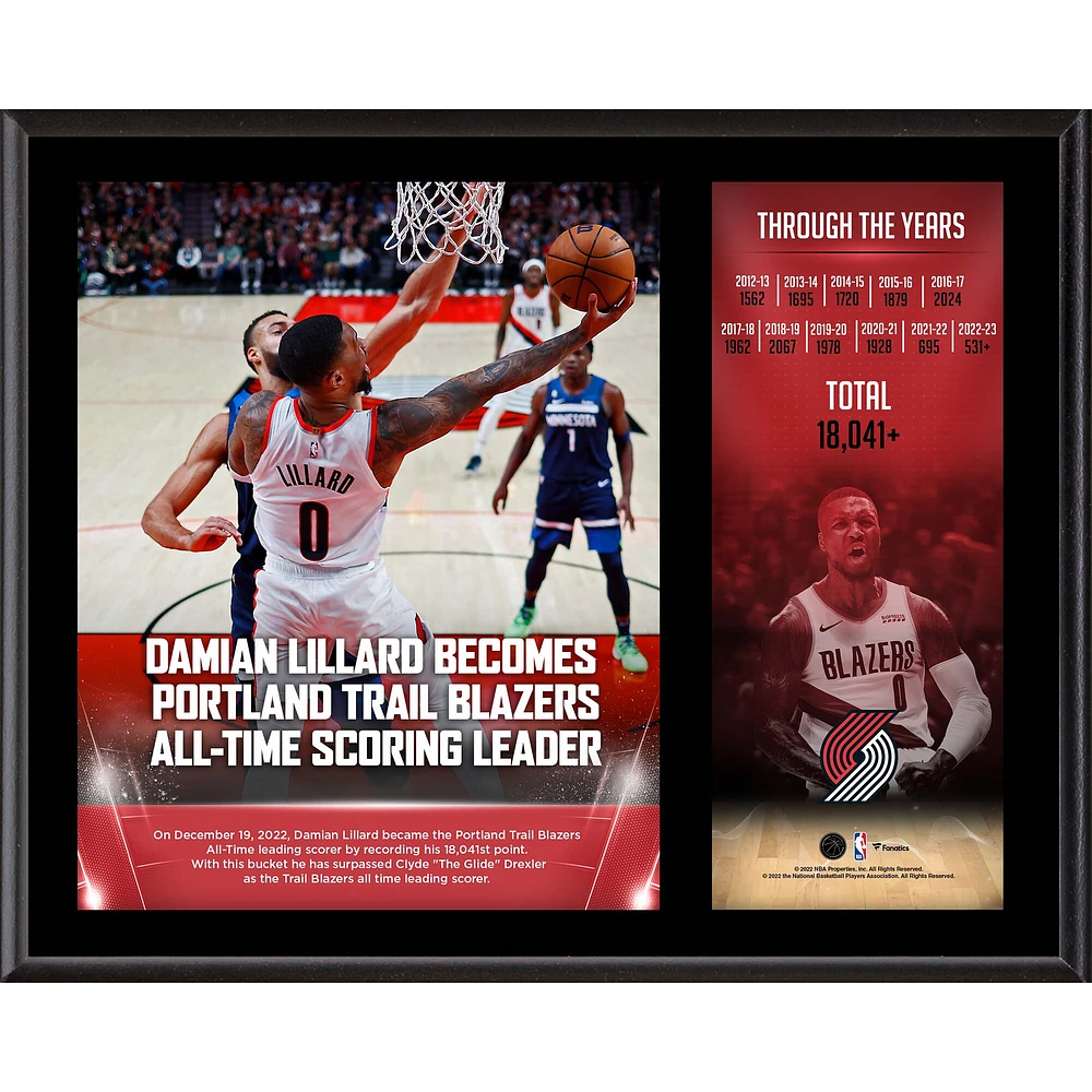 Fanatics Authentic Damian Lillard Portland Trail Blazers 12" x 15" Franchise All-Time Scoring Leader Sublimated Plaque