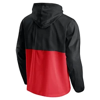 Men's Fanatics Black/Red Portland Trail Blazers Anorak Block Party Windbreaker Half-Zip Hoodie Jacket