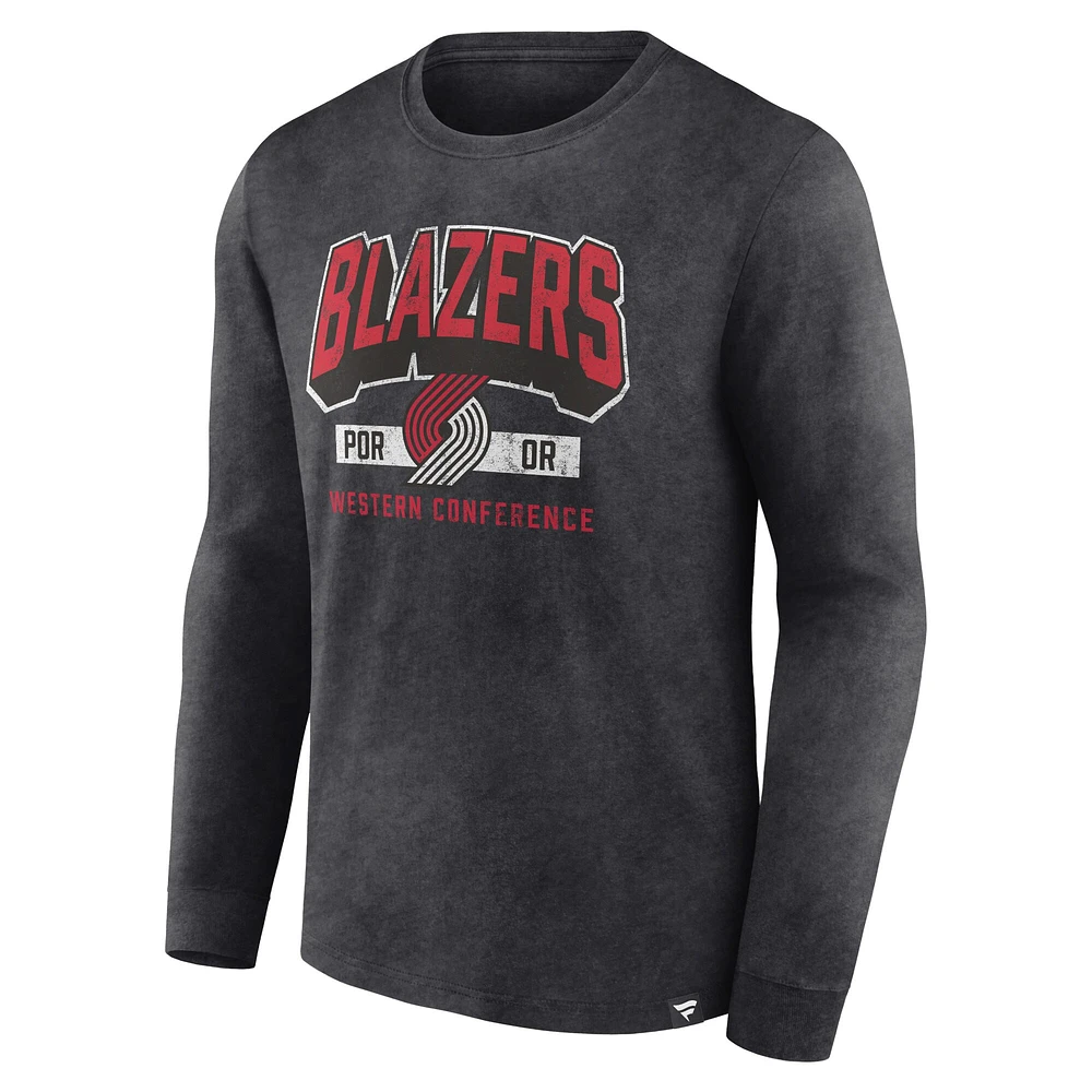 Men's Fanatics Heather Charcoal Portland Trail Blazers Front Court Press Snow Wash Long Sleeve T-Shirt
