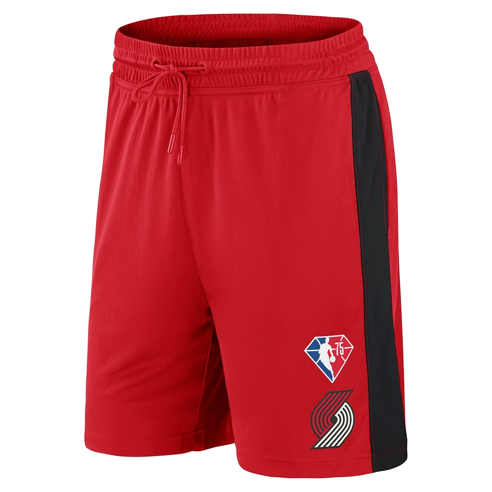 Short d'entraînement de performance du centre-ville 75e anniversaire des Portland Trail Blazers Fanatics rouge pour hommes