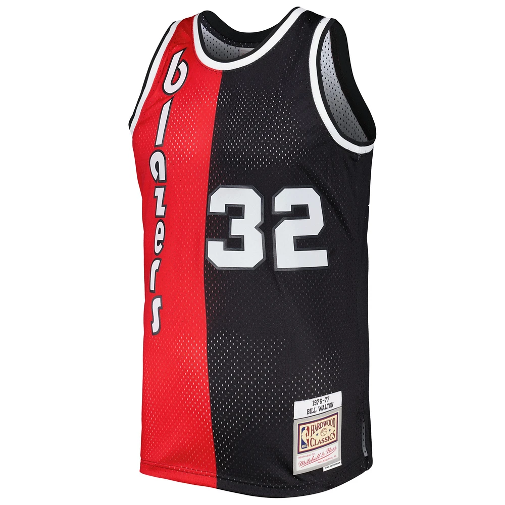 Men's Mitchell & Ness Bill Walton Red/Black Portland Trail Blazers Hardwood Classics 1976/77 Split Swingman Jersey