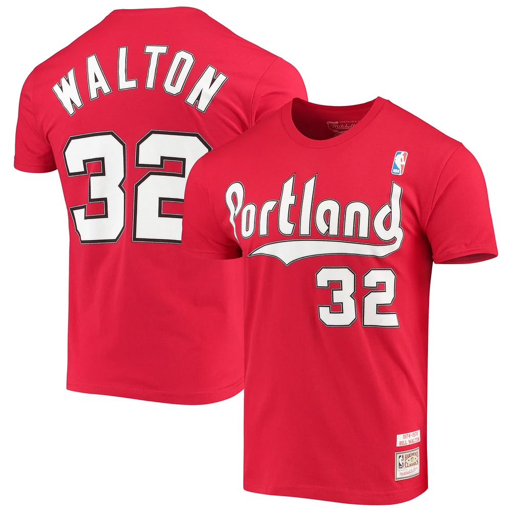 T-shirt avec nom et numéro de joueur Mitchell & Ness Bill Walton Portland Trail Blazers Hardwood Classics rouge pour hommes
