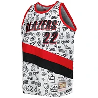 Men's Mitchell & Ness Clyde Drexler White Portland Trail Blazers 1991/92 Hardwood Classics Doodle Swingman Player Jersey