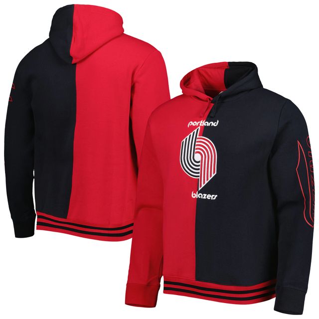 Sweat à capuche enfiler rouge/noir pour homme Mitchell & Ness Portland Trail Blazers Hardwood Classics Split