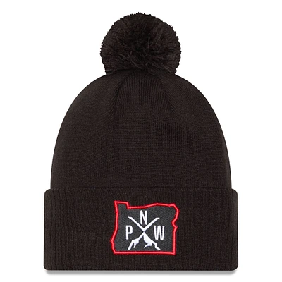 Bonnet en tricot à revers avec pompon Portland Trail Blazers City Edition 2024/25 noir New Era pour homme