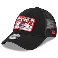 Men's New Era  Black Portland Trail Blazers Plate Oversized Patch Trucker 9FORTY Adjustable Hat