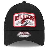 Men's New Era  Black Portland Trail Blazers Plate Oversized Patch Trucker 9FORTY Adjustable Hat