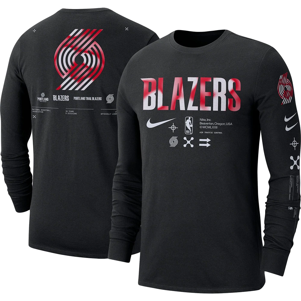 T-shirt à manches longues Nike Portland Trail Blazers Essential Air Traffic Control pour homme, noir