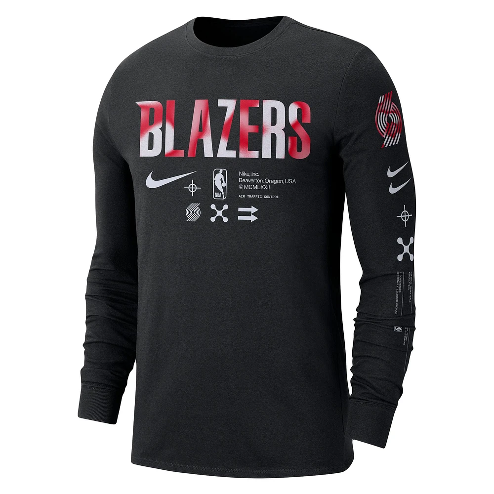 T-shirt à manches longues Nike Portland Trail Blazers Essential Air Traffic Control pour homme, noir