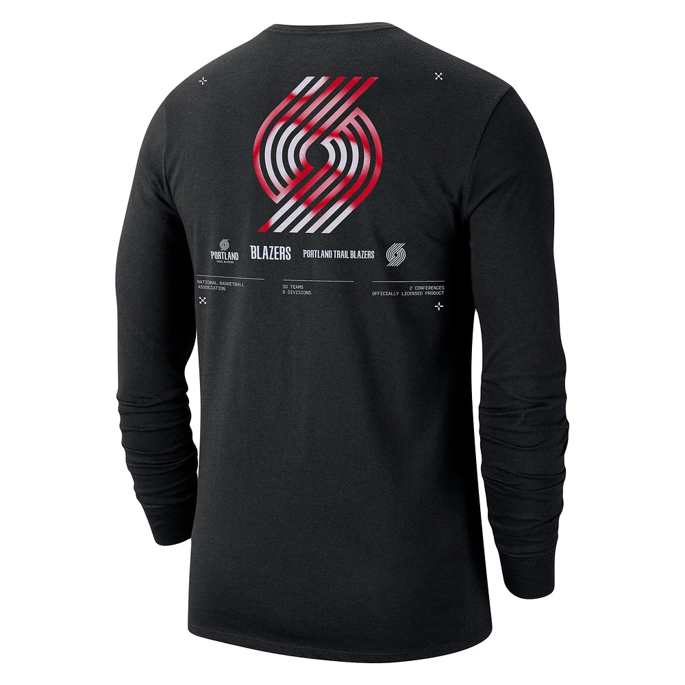 T-shirt à manches longues Nike Portland Trail Blazers Essential Air Traffic Control pour homme, noir