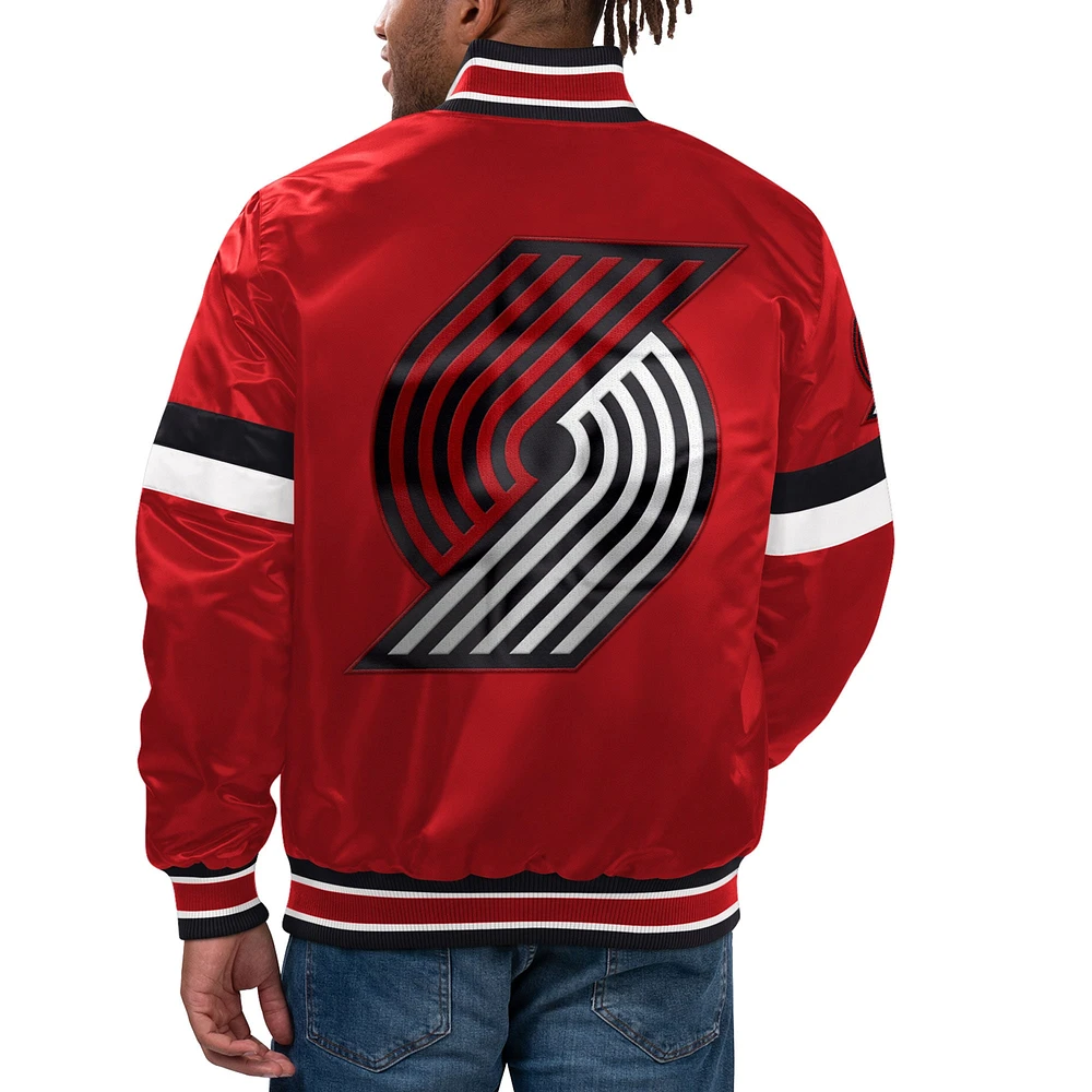 Men's Starter Red Portland Trail Blazers Home Game Satin Full-Snap Varsity Jacket