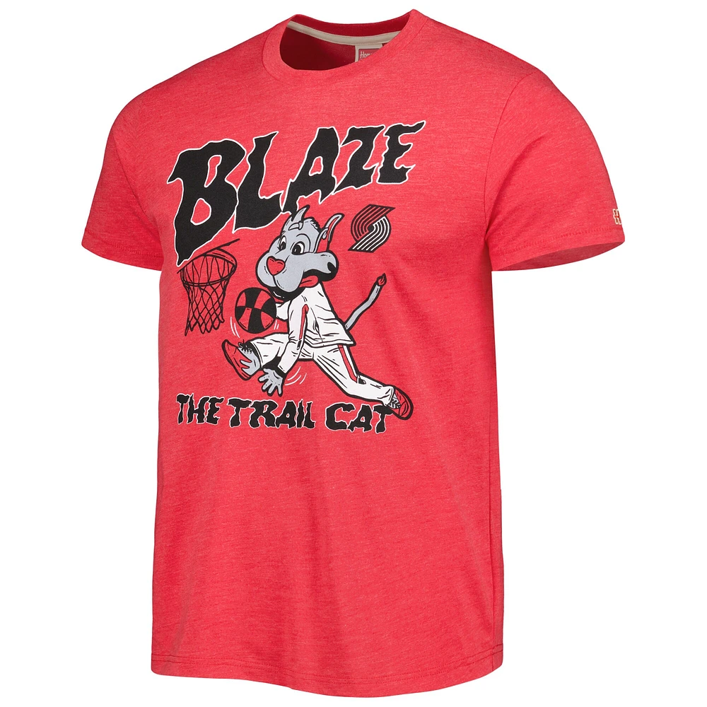 Unisex Homage Red Portland Trail Blazers Team Mascot Tri-Blend T-Shirt