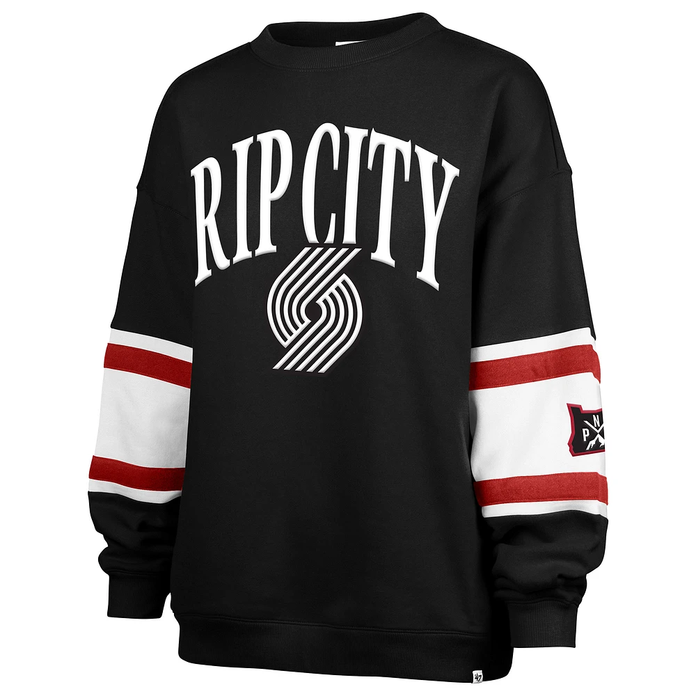 Women's '47 Black Portland Trail Blazers 2024/25 City Edition Steadfast Paneled Pullover Sweatshirt