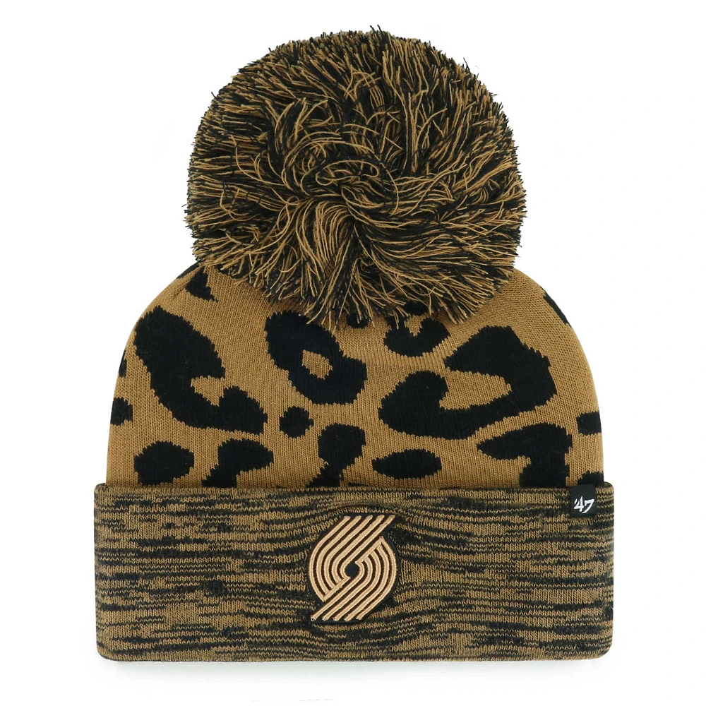 Bonnet en tricot à revers rosette '47 Leopard Portland Trail Blazers pour femmes avec pompon