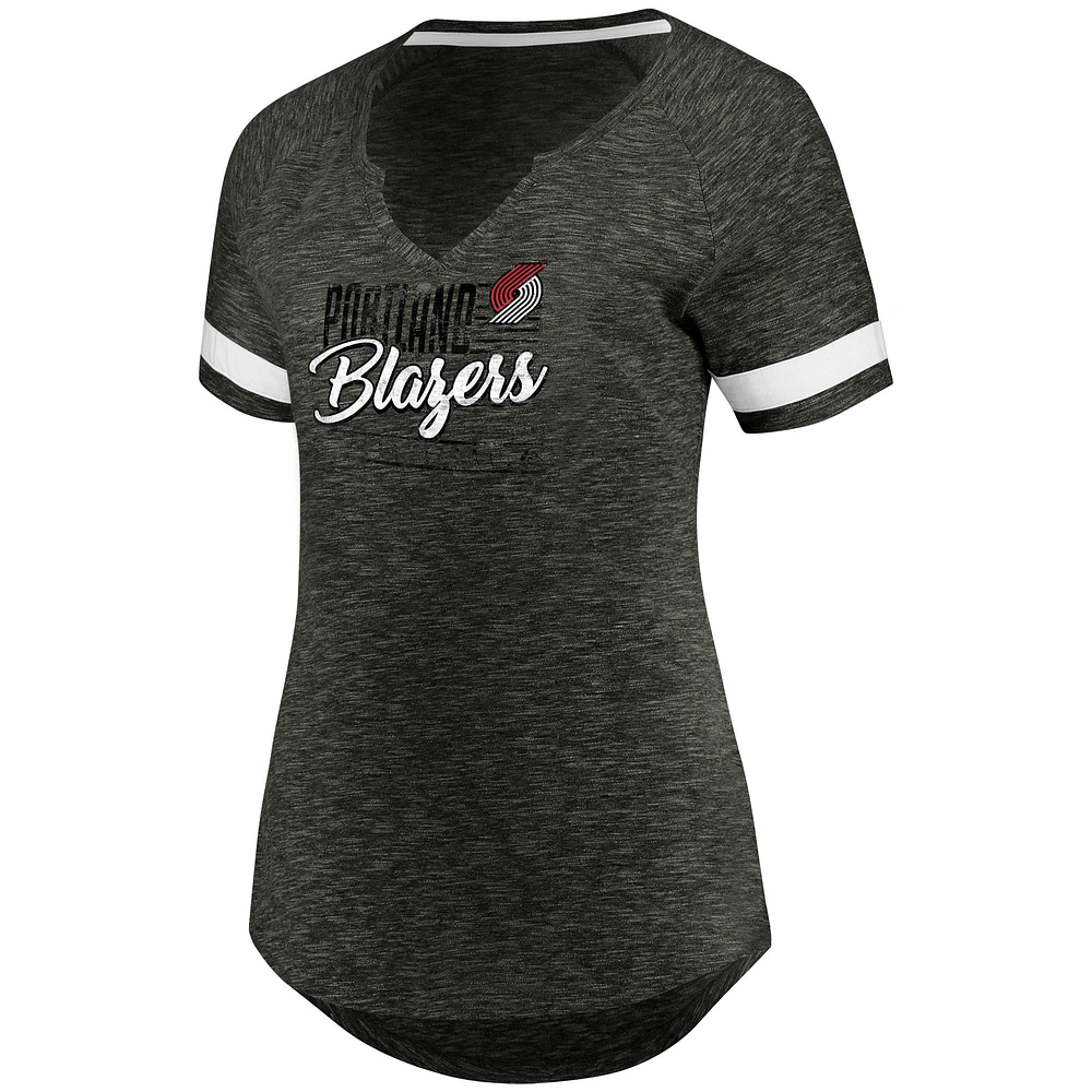 Women's Fanatics Gray/White Portland Trail Blazers Showtime Winning With Pride Notch Neck T-Shirt