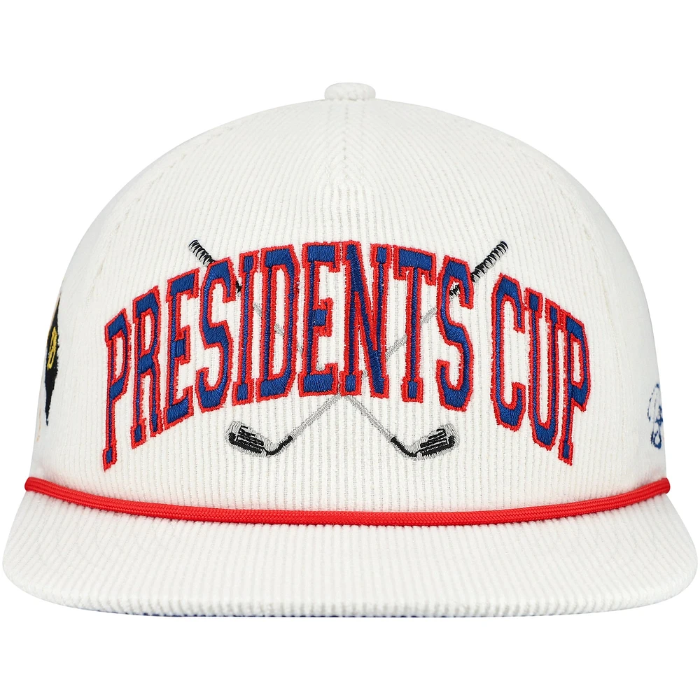 Casquette Snapback Coachella en velours côtelé Presidents Cup pour homme avec logo Barstool Golf Cream