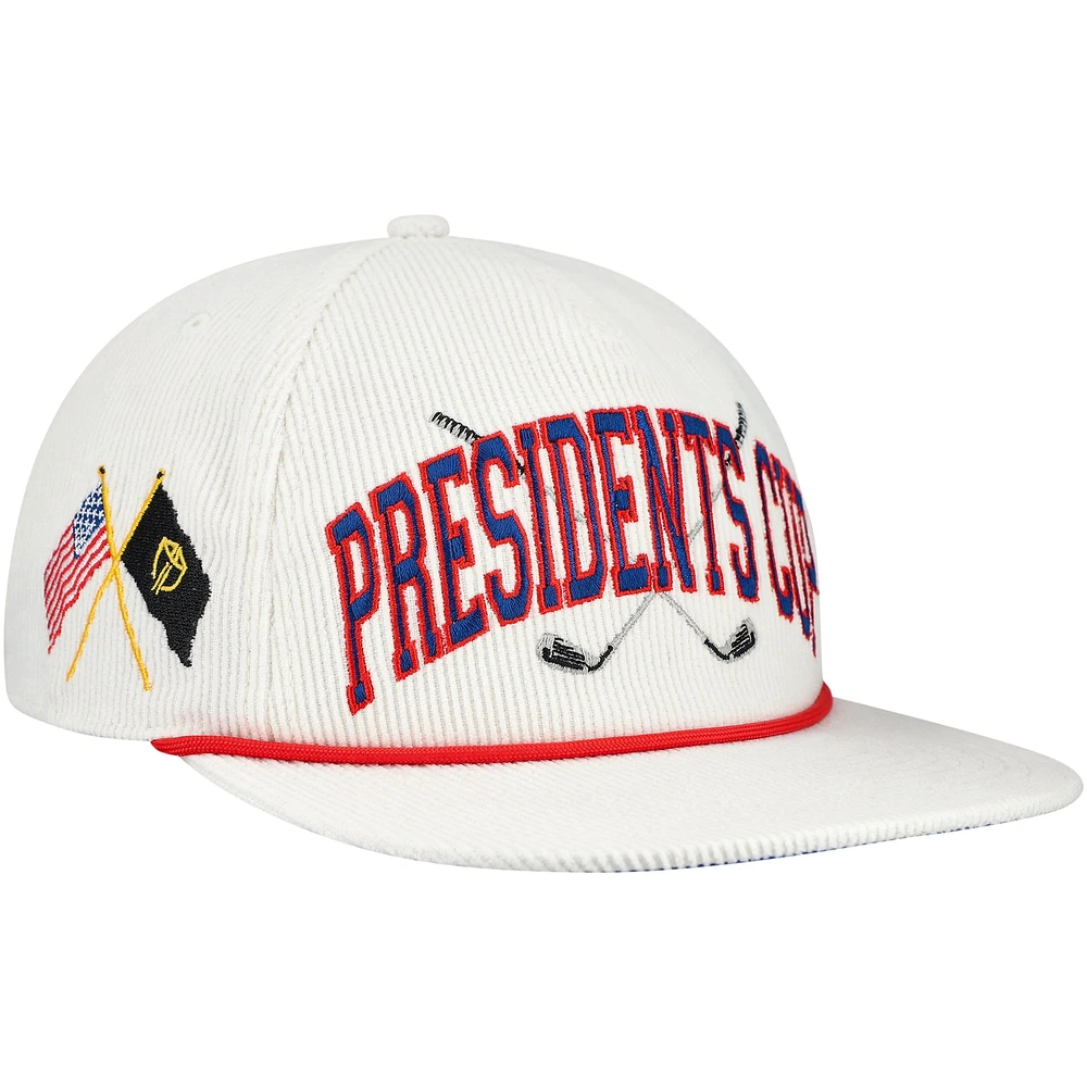 Casquette Snapback Coachella en velours côtelé Presidents Cup pour homme avec logo Barstool Golf Cream