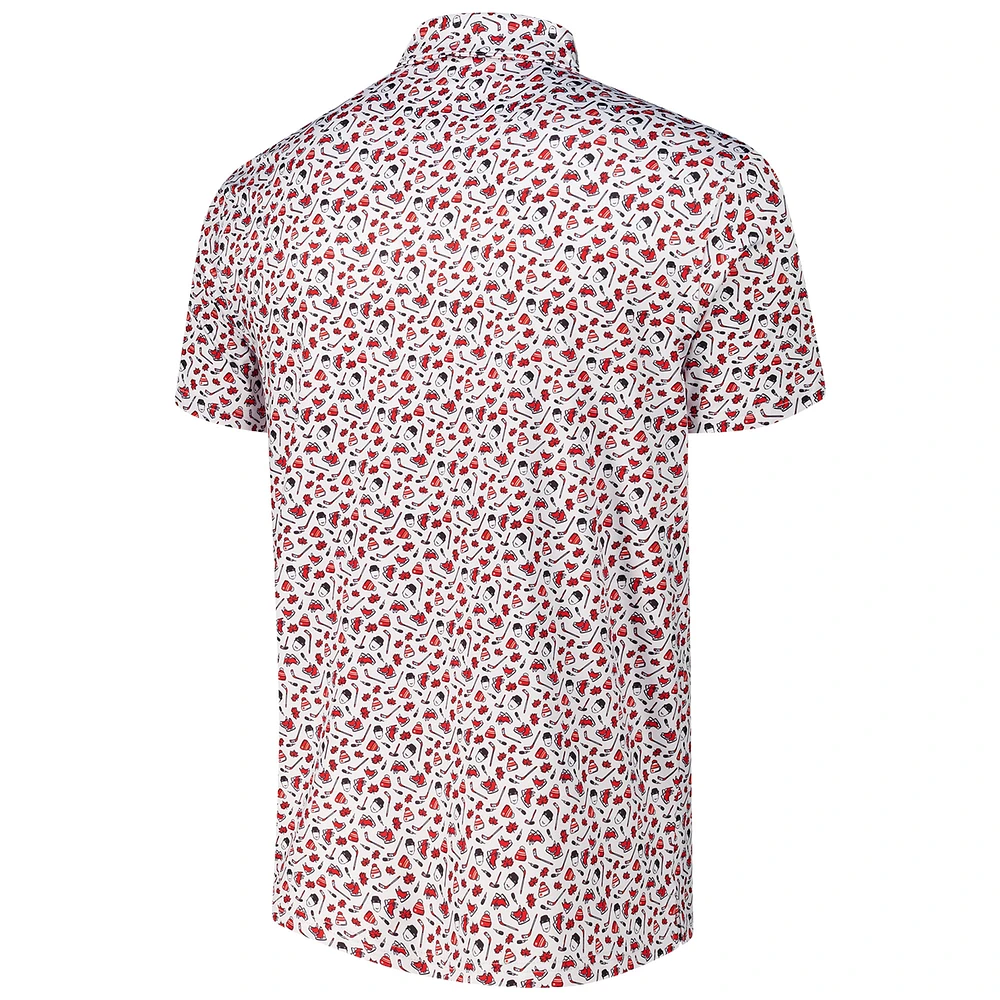 Men's Barstool Golf White Spittin' Chiclets x Presidents Cup Puck Printed Polo