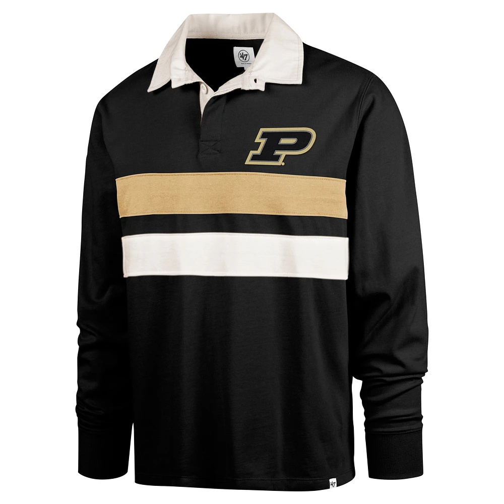 Men's '47 Black Purdue Boilermakers Clubhouse Knox Thames Long Sleeve Rugby Polo