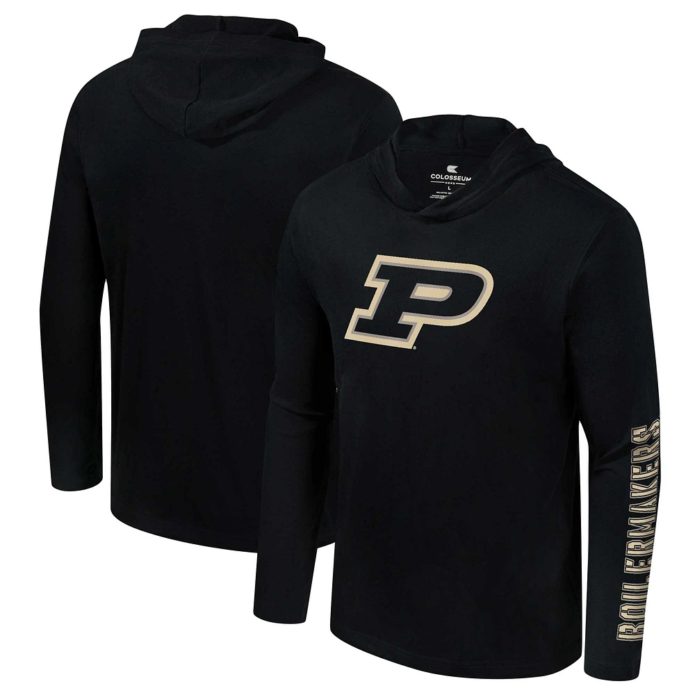 T-shirt à capuche manches longues et Colosseum Black Purdue Boilermakers Color Pop Active Blend pour hommes