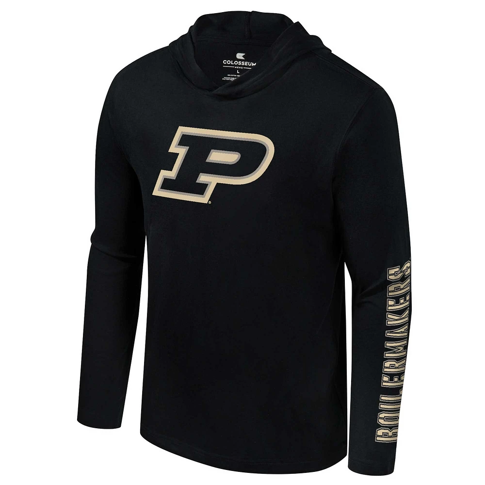 T-shirt à capuche manches longues et Colosseum Black Purdue Boilermakers Color Pop Active Blend pour hommes