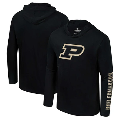 T-shirt à capuche manches longues et Colosseum Black Purdue Boilermakers Color Pop Active Blend pour hommes