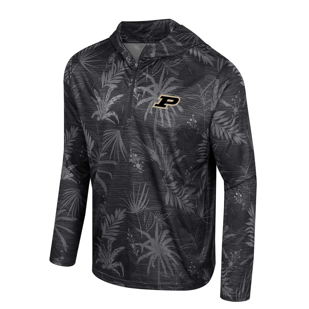 Men's Colosseum Black Purdue Boilermakers Palms Printed Lightweight Quarter-Zip Hooded Top