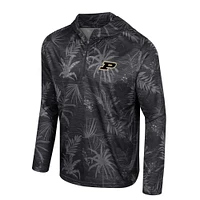 Men's Colosseum Black Purdue Boilermakers Palms Printed Lightweight Quarter-Zip Hooded Top