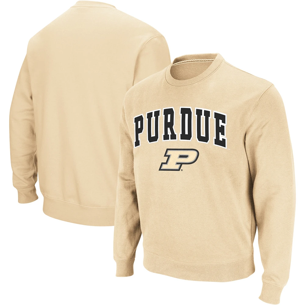 Men's Colosseum Gold Purdue Boilermakers Arch & Logo Crew Neck Sweatshirt