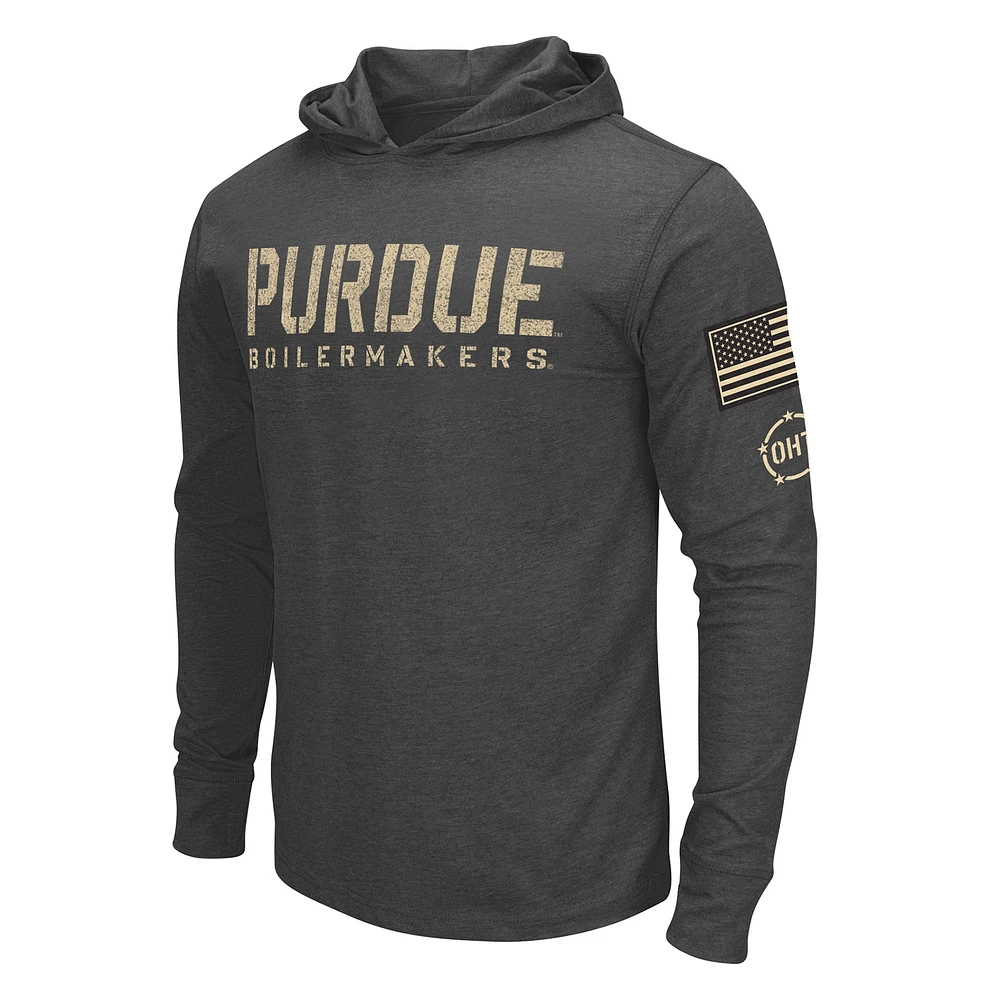 Men's Colosseum Heather Black Purdue Boilermakers Team OHT Military Appreciation Long Sleeve Hoodie T-Shirt