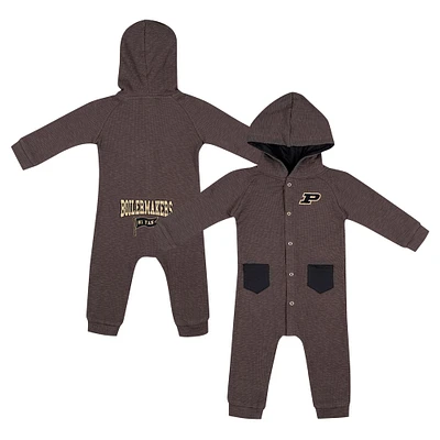 Barboteuse à capuche et boutons-pression en gaufre Zando-Zan pour nouveau-né nourrisson Colosseum Charcoal Purdue Boilermakers