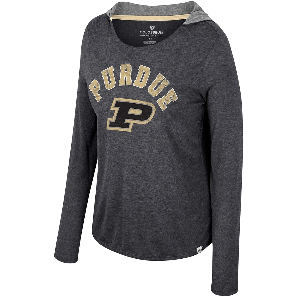 Women's Colosseum  Black Purdue Boilermakers Distressed Heather Long Sleeve Hoodie T-Shirt