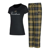 Ensemble de nuit pour femme Concepts Sport Black Purdue Boilermakers Vector T-shirt et pantalon en flanelle