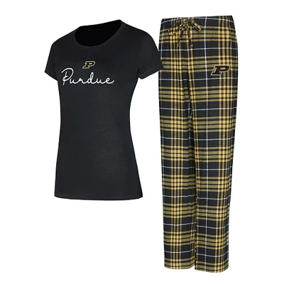 Ensemble de nuit pour femme Concepts Sport Black Purdue Boilermakers Vector T-shirt et pantalon en flanelle