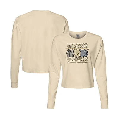 T-shirt court à manches longues pour femme Natural Purdue Boilermakers Comfort Colors Basketball