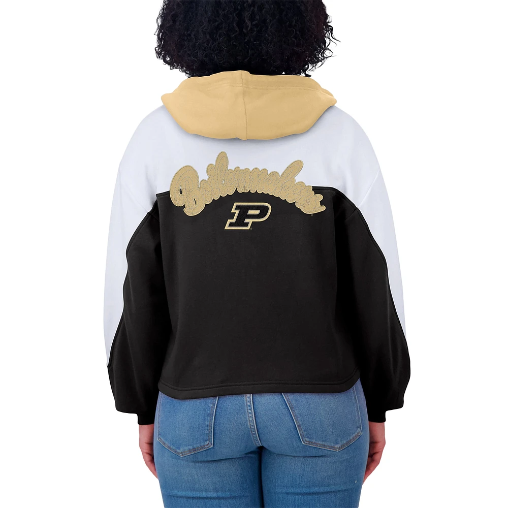 Women's WEAR by Erin Andrews Black Purdue Boilermakers Color-Block Full-Zip Hoodie