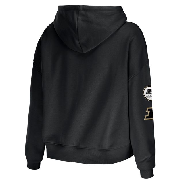 Women's WEAR by Erin Andrews Noir Purdue Boilermakers Mixed Media Sweat à capuche court
