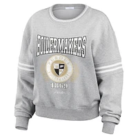 Women's WEAR by Erin Andrews Heather Gray Purdue Boilermakers Classic Stripe Pullover Sweater