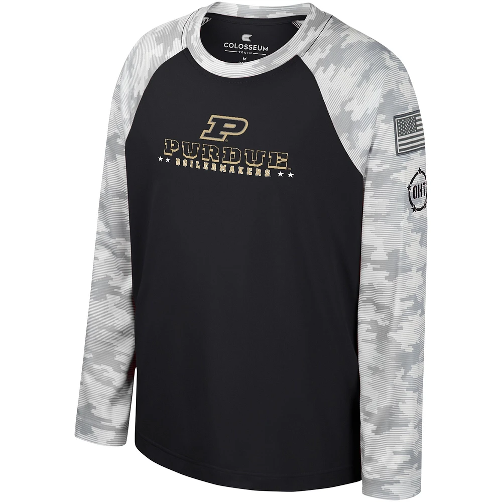 Youth Colosseum Black/Camo Purdue Boilermakers OHT Military Appreciation Dark Star Raglan Long Sleeve T-Shirt