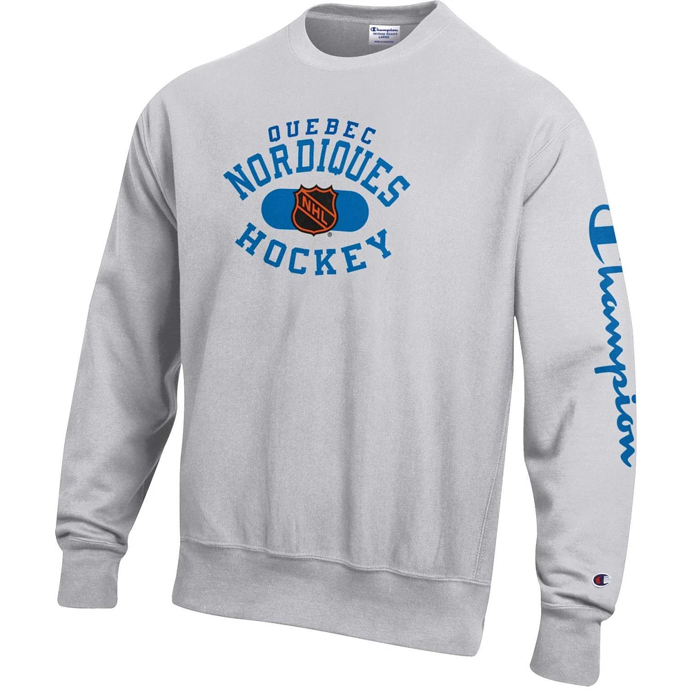 Men's Champion Heathered Gray Quebec Nordiques Reverse Weave Pullover Sweatshirt