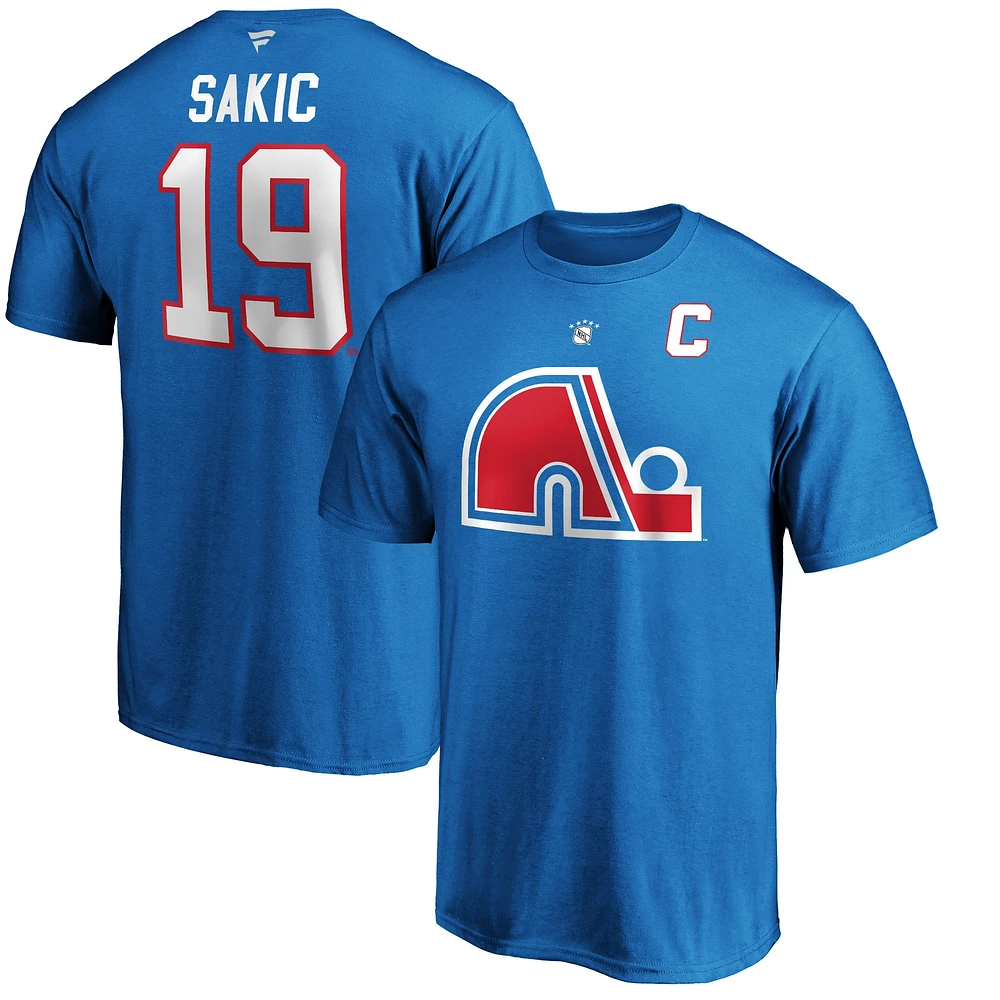 Men's Fanatics Joe Sakic Blue Quebec Nordiques Authentic Stack Retired Player Name & Number - T-Shirt