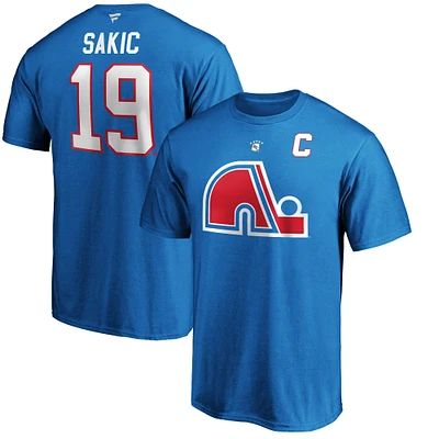 Men's Fanatics Joe Sakic Blue Quebec Nordiques Authentic Stack Retired Player Name & Number - T-Shirt