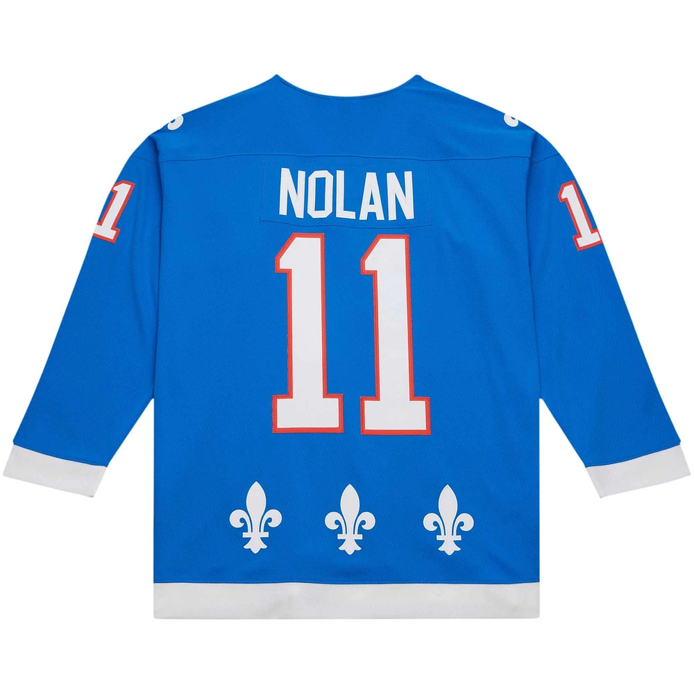 Maillot de joueur la ligne bleue Mitchell & Ness Owen Nolan bleu des Nordiques Québec 1992/93 pour hommes