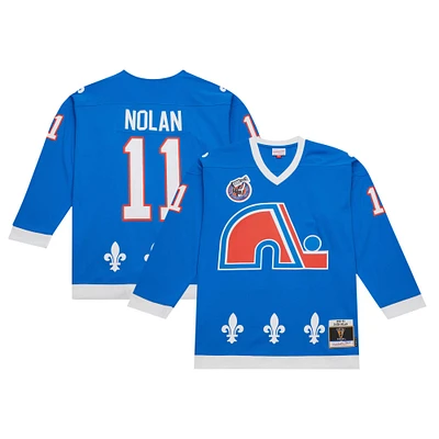 Maillot de joueur la ligne bleue Mitchell & Ness Owen Nolan bleu des Nordiques Québec 1992/93 pour hommes
